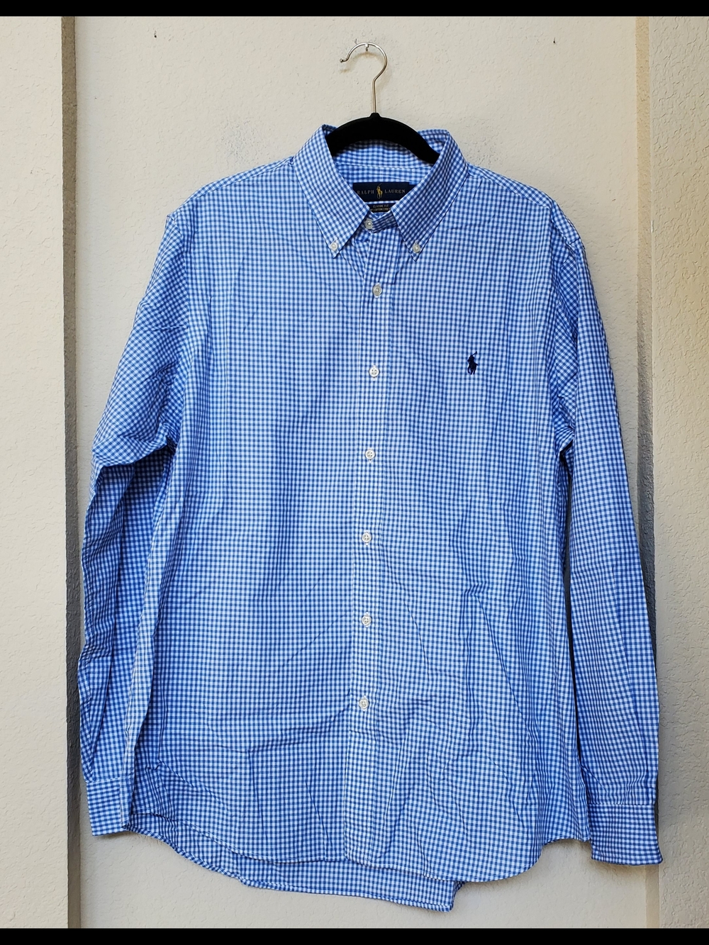Ralph Lauren Blue Gingham Classic Fit Button-Down Shirt. Size Large